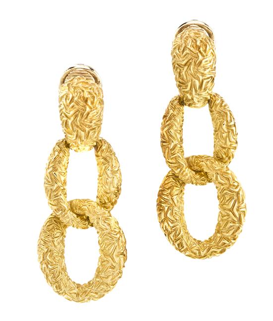 A Pair of 18 Karat Yellow Gold Drop