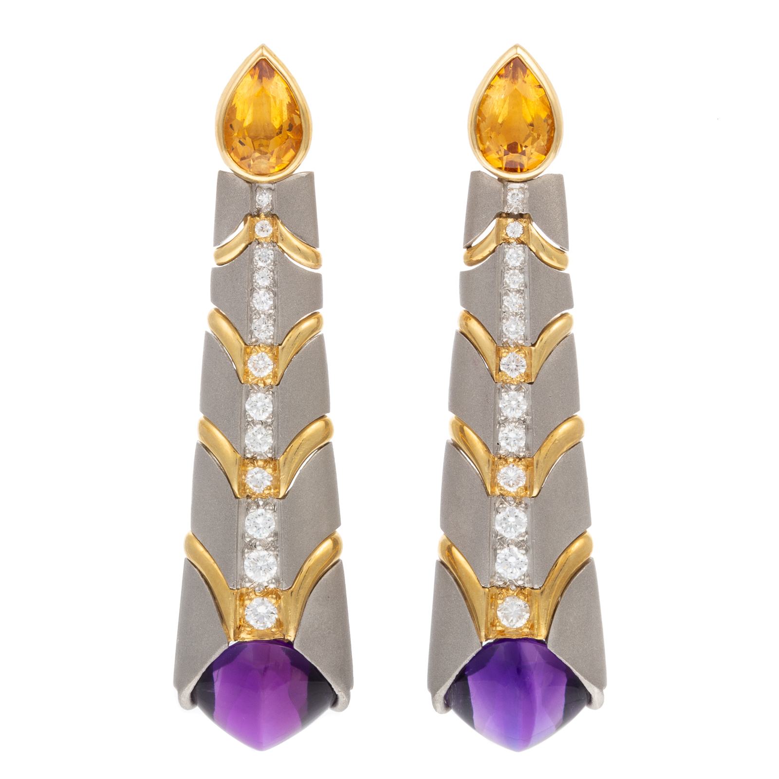 A PAIR OF 18K & PLATINUM DANGLE