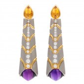 A PAIR OF 18K & PLATINUM DANGL