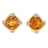 A PAIR OF 18K CITRINE & DIAMON