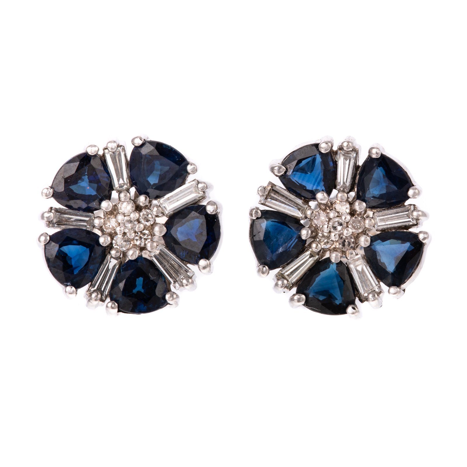 A PAIR OF 18K FLORAL SAPPHIRE &