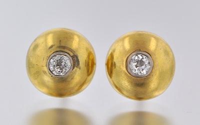 A Pair of 18k Gold and Diamond Dome
