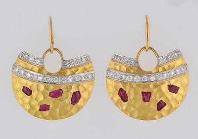 A Pair of 18k Gold, Ruby and