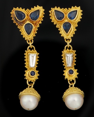 A Pair of 22k Gold Sapphire Diamond