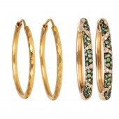 A PAIR OF 22K HOOPS & TSAVORIT