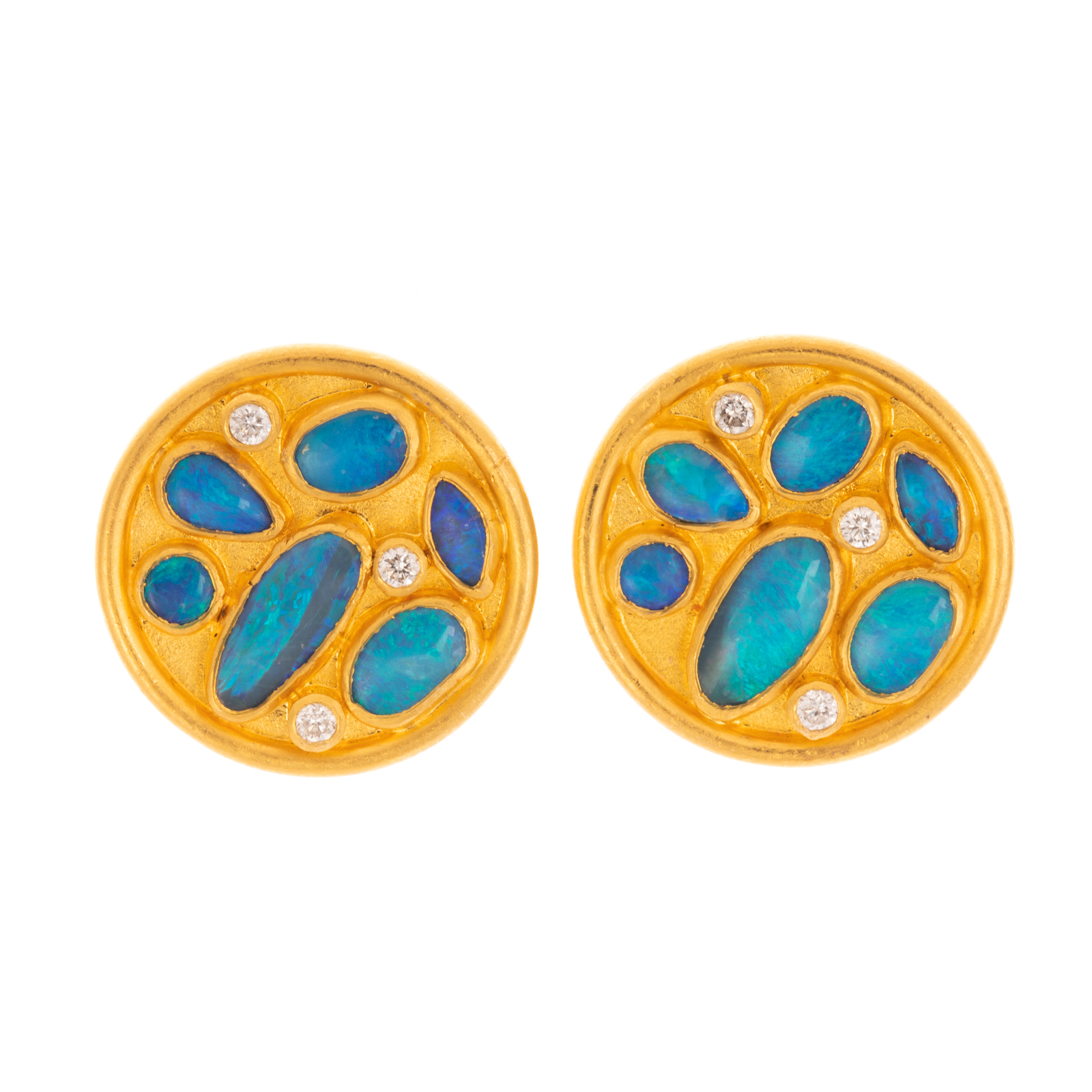 A PAIR OF 22K OPAL & DIAMOND