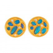 A PAIR OF 22K OPAL & DIAMOND E