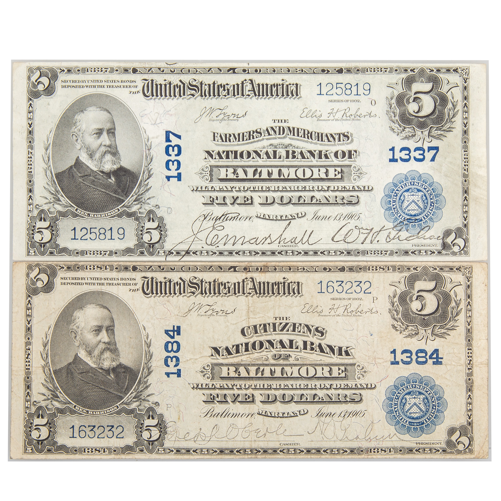 A PAIR OF $5PB 1902 FROM