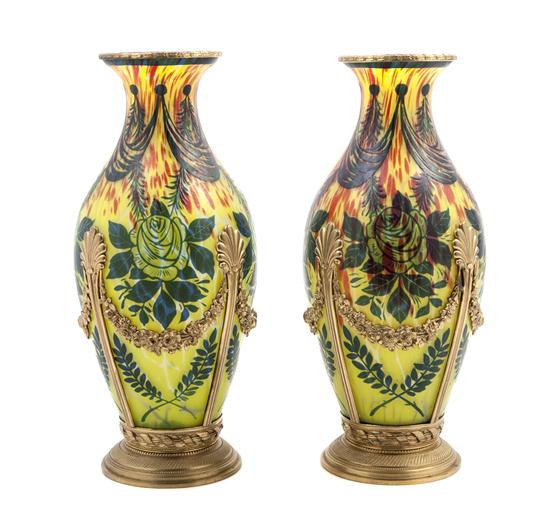 *A Pair of Abel Combe Glass Vases