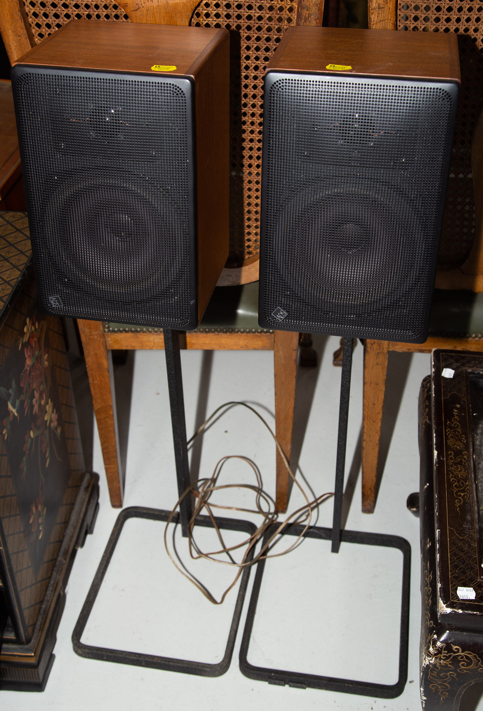 A PAIR OF ADS SATELLITE SPEAKERS ON
