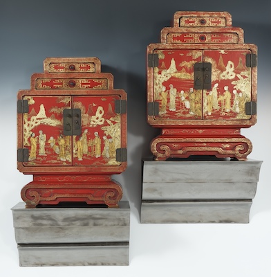 A Pair of Antique Red Lacquer