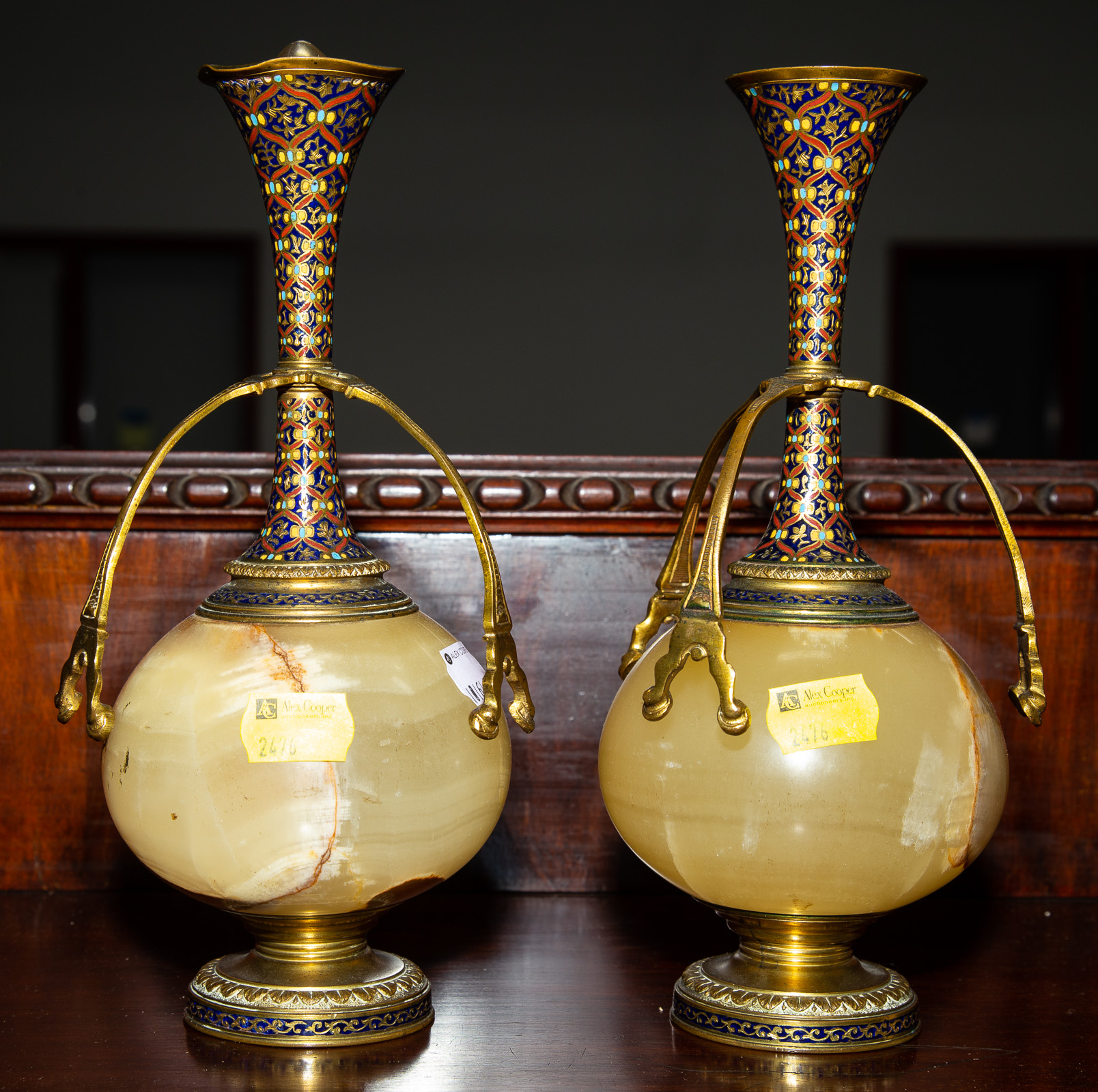 A PAIR OF ARABESQUE CLOISONNE &