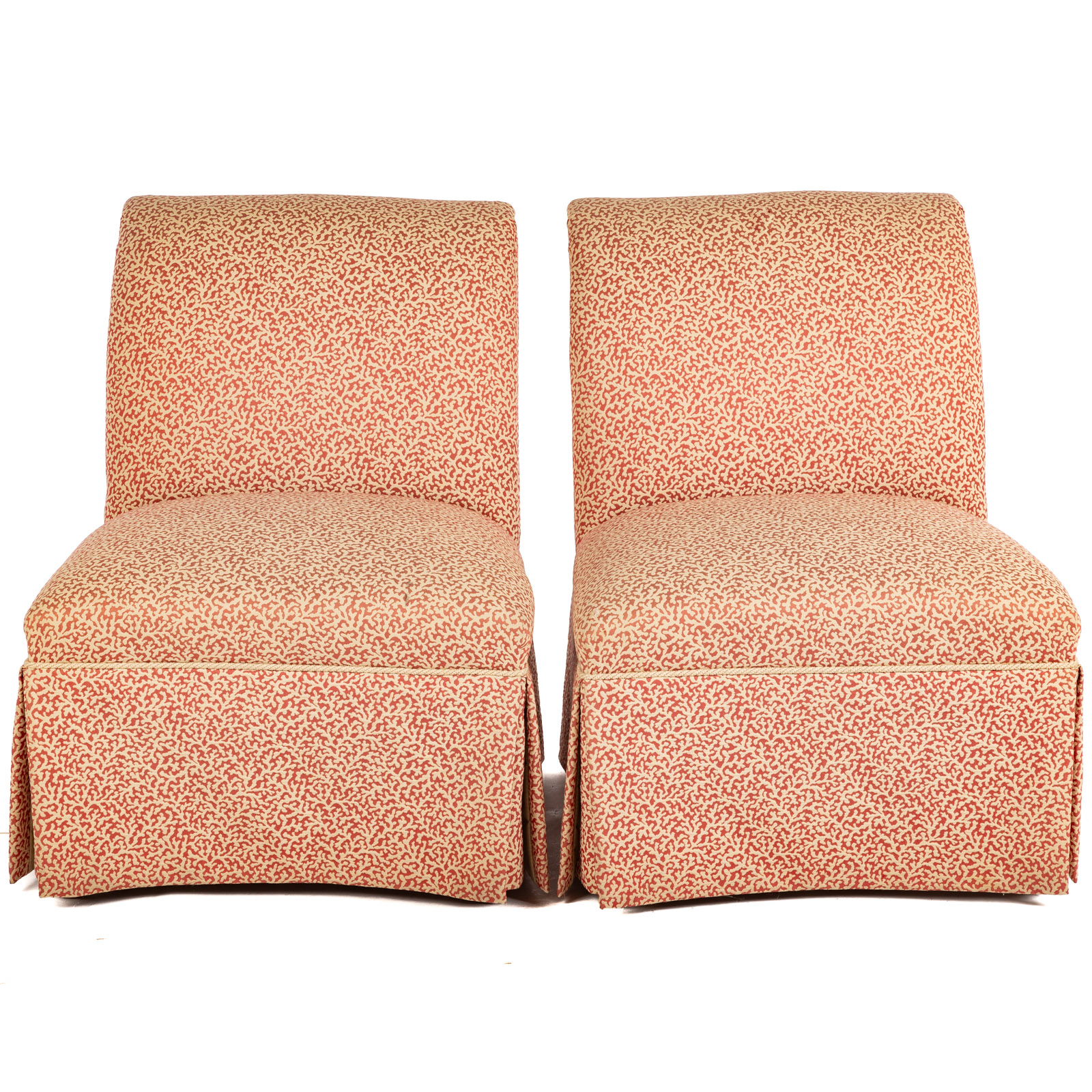 A PAIR OF ARMLESS UPHOLSTERED