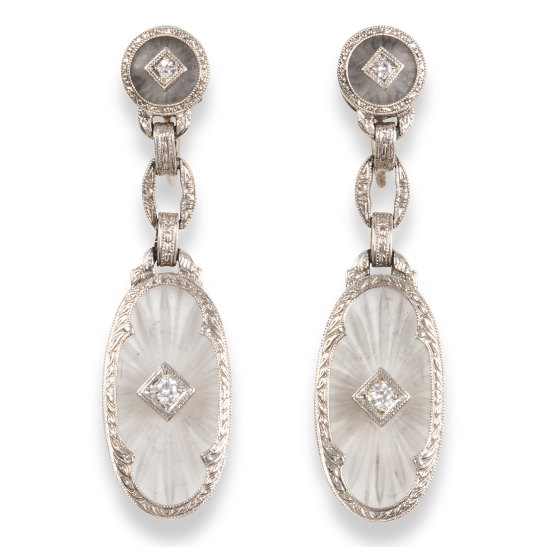 A PAIR OF ART DECO DIAMOND AND ROCK