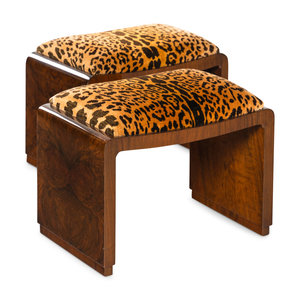 A Pair of Art Deco Burlwood Stools