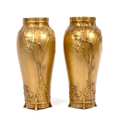 A pair of Art Nouveau bronze