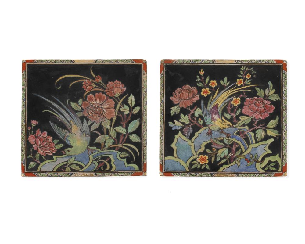 A PAIR OF ART POTTERY TILESA pair
