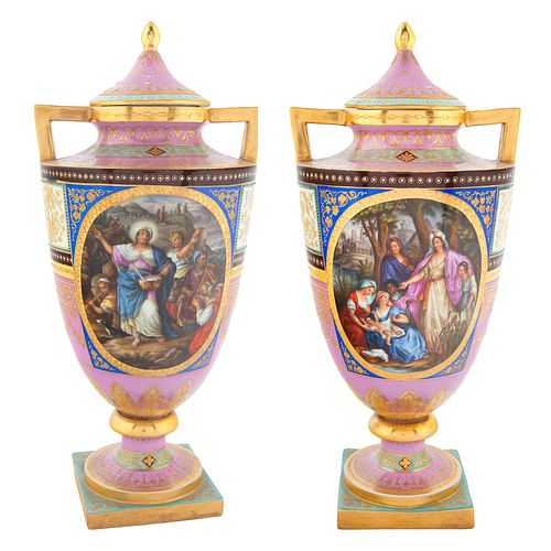 A PAIR OF AUSTRIAN PORCELAIN VASES,