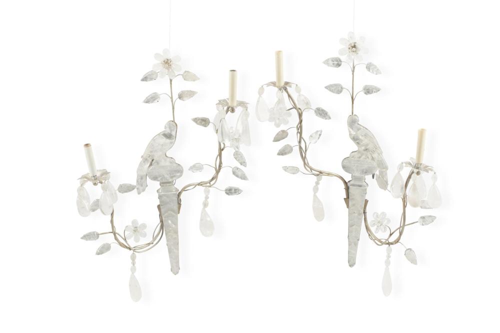 A PAIR OF BAGUES-STYLE ROCK CRYSTAL