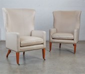 A PAIR OF BAKER CREME UPHOLSTE