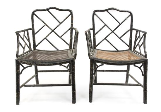 A Pair of Bamboo Open Armchairs