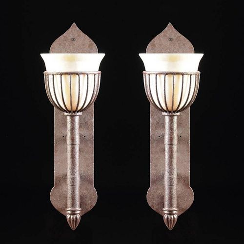 A PAIR OF BARONIAL REVIVAL CAST AND