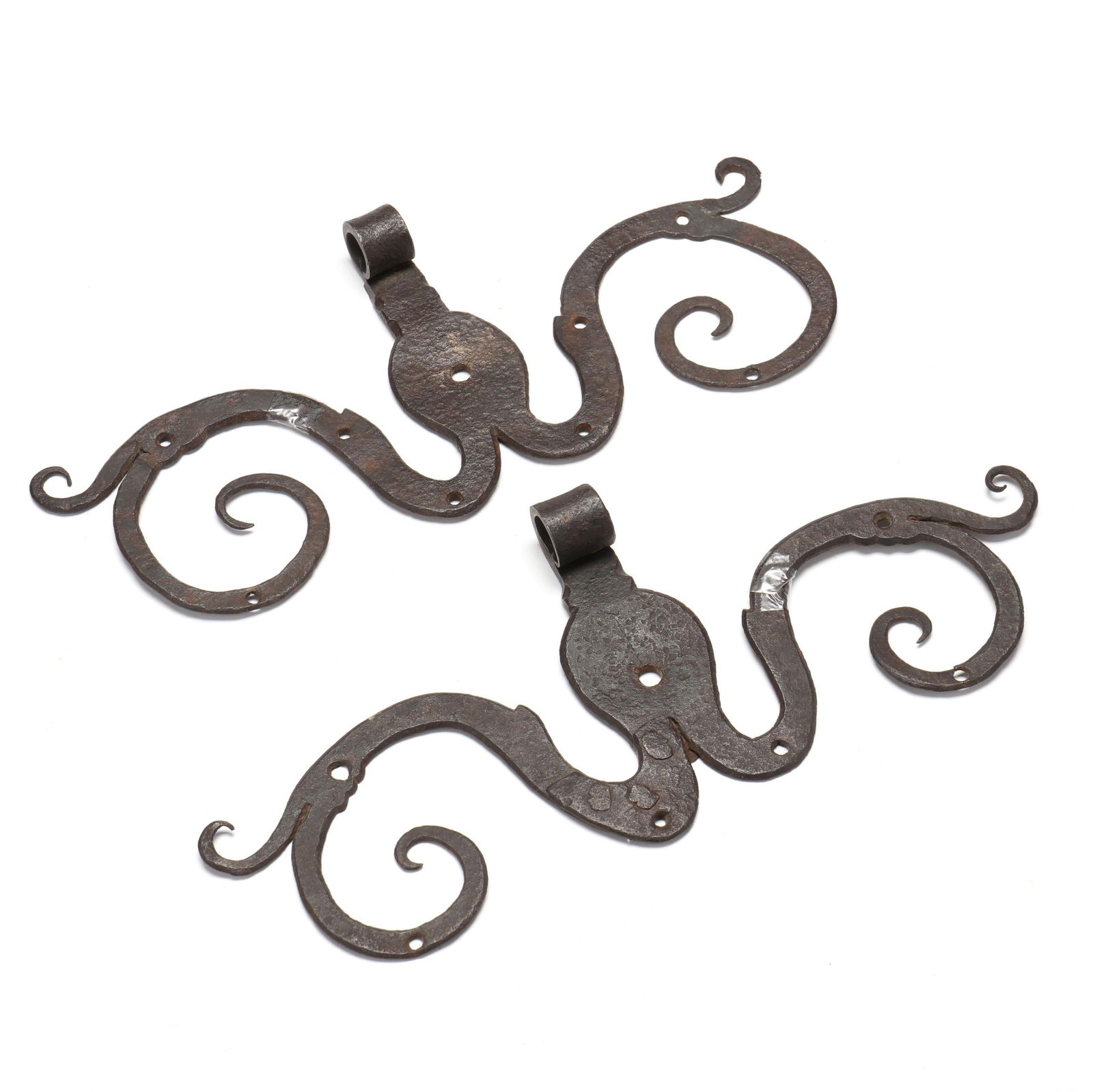 A PAIR OF BAROQUE IRON STRAP
