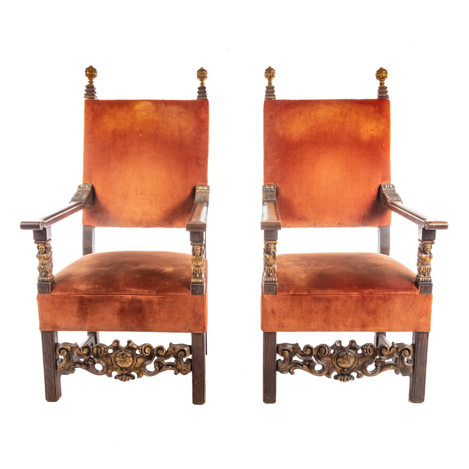 A PAIR OF BAROQUE STYLE UPHOLSTERED