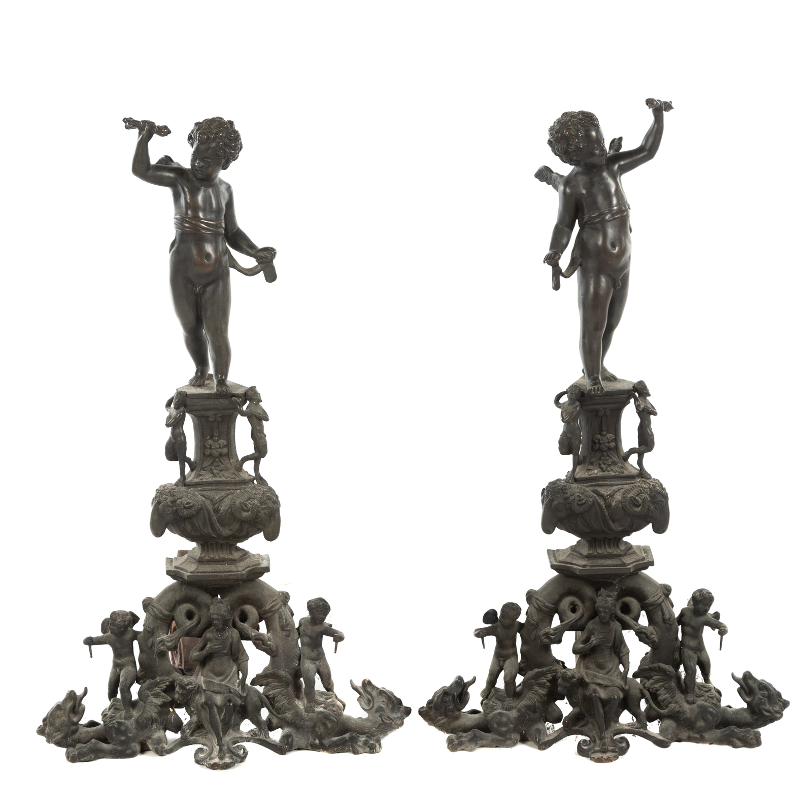 A PAIR OF BAROQUE STYLE BRONZE