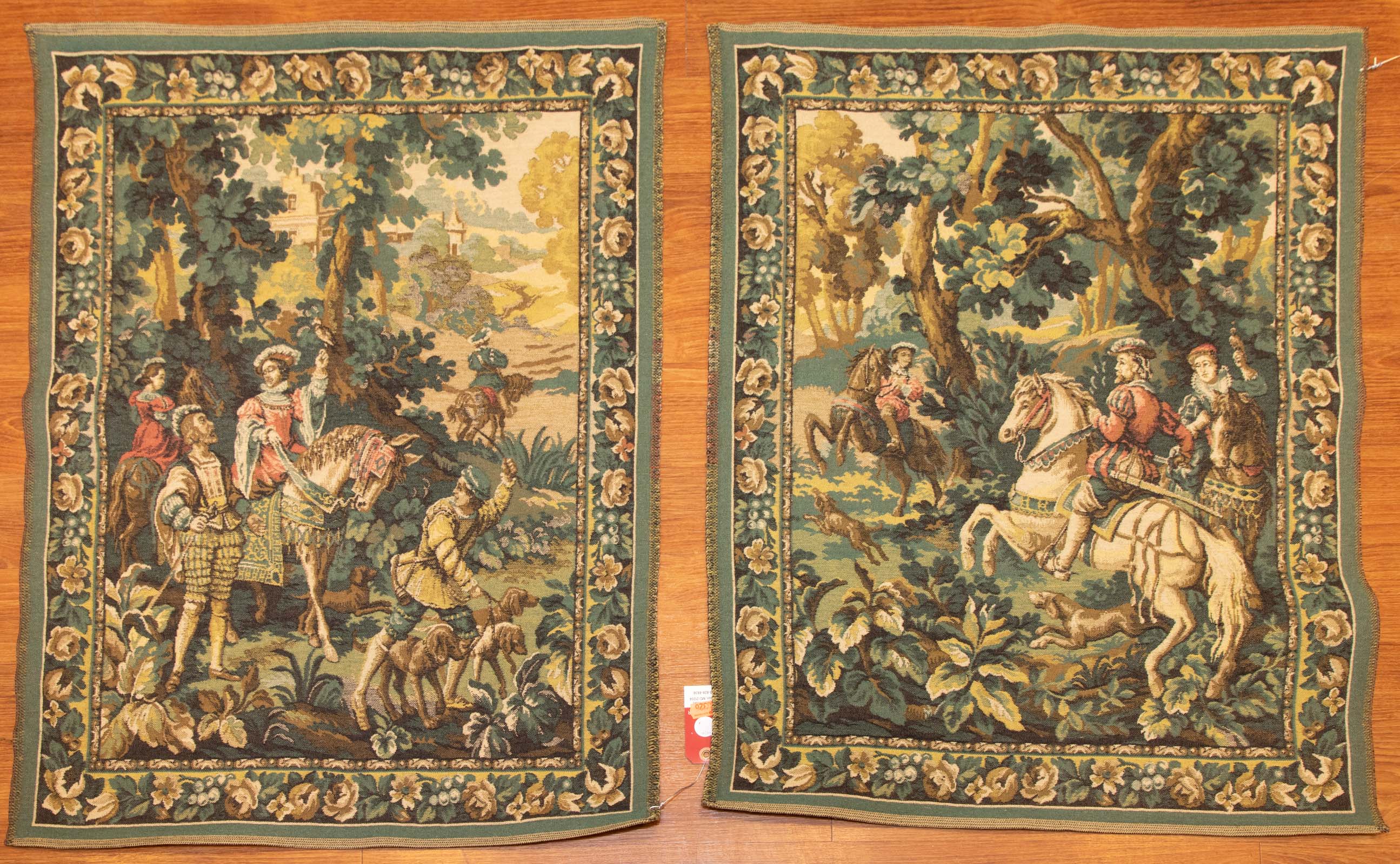 A PAIR OF BELGIAN STYLE TAPESTRIES,