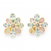 A PAIR OF BERYL, COLORED DIAMO