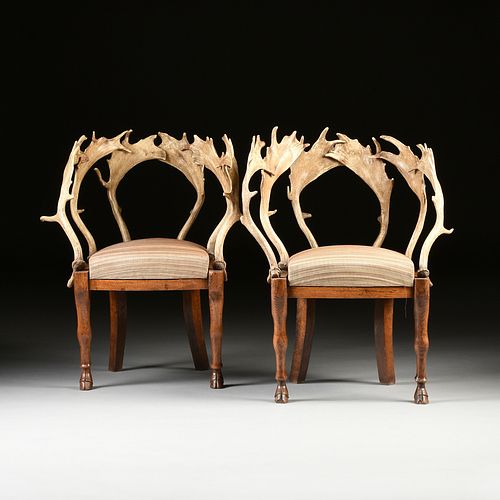 A PAIR OF BIEDERMEIER ANTLER AND