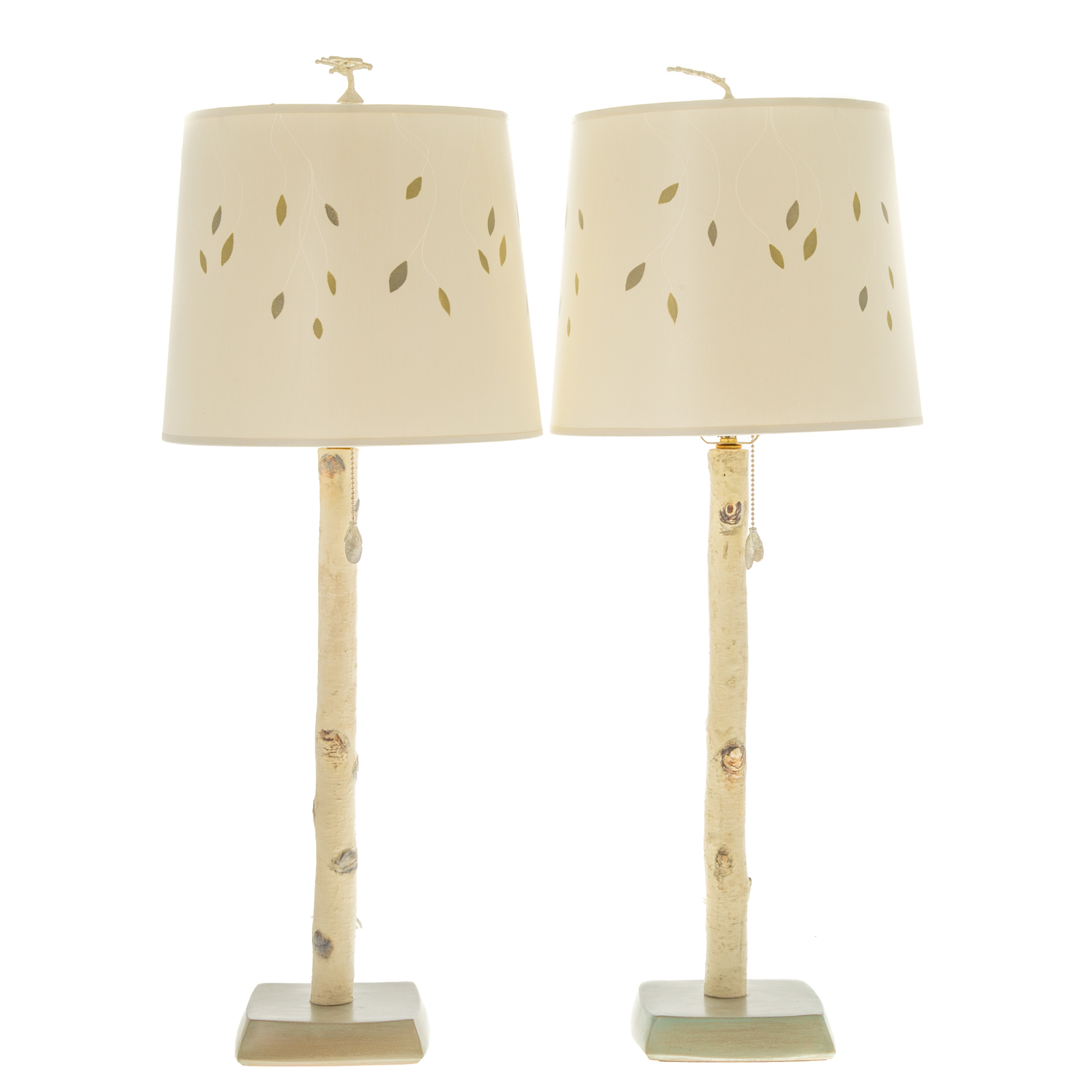 A PAIR OF BIRCH TREE TABLE LAMPS