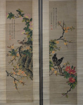 A PAIR OF 'BIRDS AND FLOWERS'