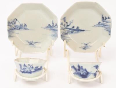 A pair of blue and white