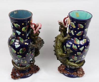 A pair of blue ground decorative