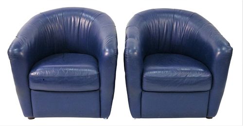 A PAIR OF BLUE LEATHER CLUB CHAIRSA