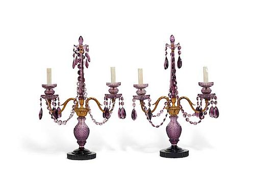 A PAIR OF BOHEMIAN AMETHYST GLASS