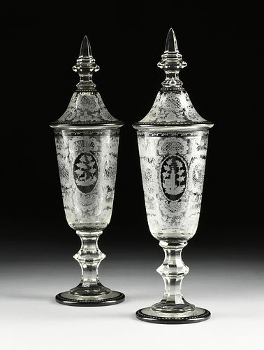 A PAIR OF BOHEMIAN CUT AND ETCHED