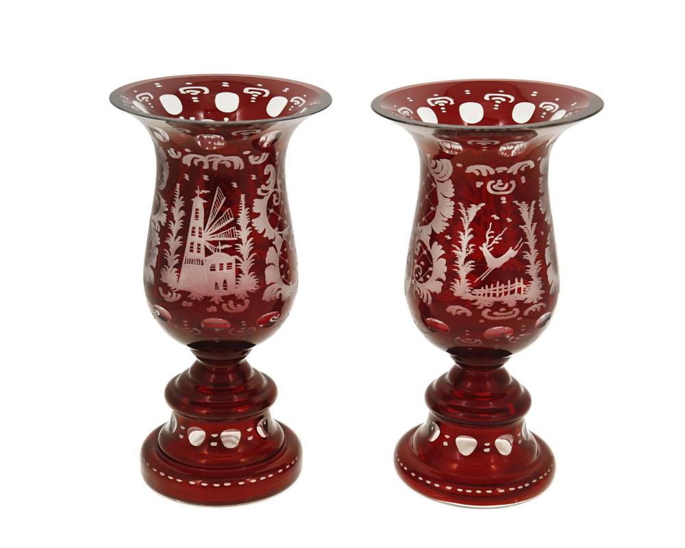A PAIR OF BOHEMIAN CUT-GLASS VASESA
