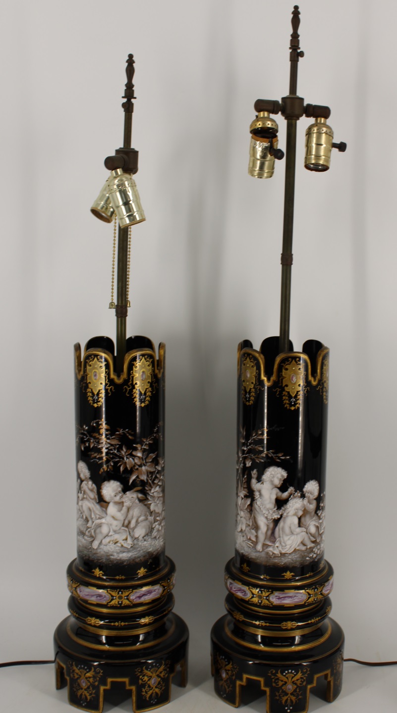 A PAIR OF BOHEMIAN ENAMELED GLASS