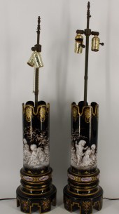A PAIR OF BOHEMIAN ENAMELED GL