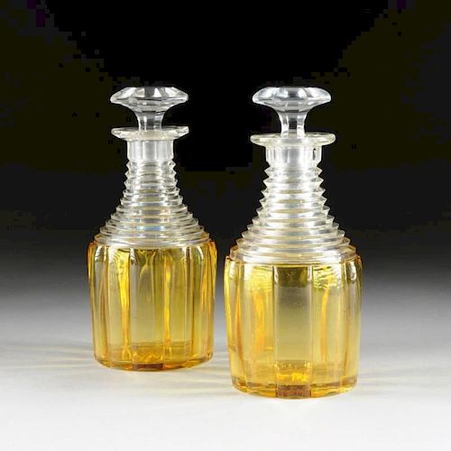 A PAIR OF BOHEMIAN FLASHED AMBER
