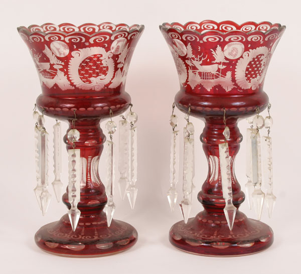 A pair of Bohemian glass lustres