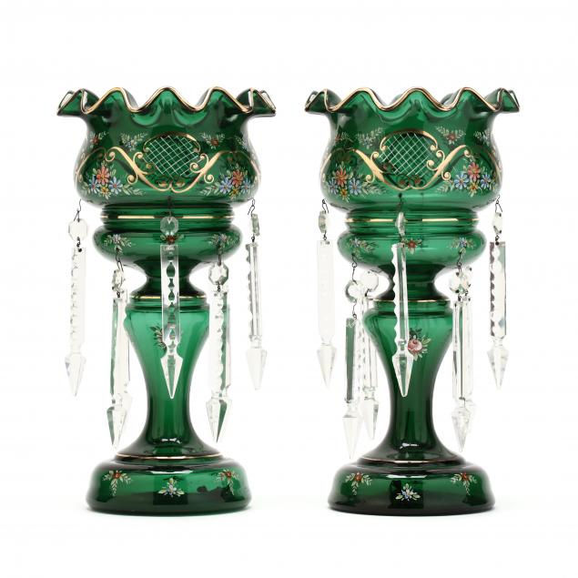 A PAIR OF BOHEMIAN MANTEL LUSTRES