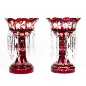 A PAIR OF BOHEMIAN RUBY FLASHE