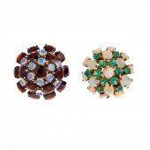 A PAIR OF BOMBE GEMSTONE RINGS