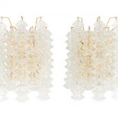 A Pair of Brass and Glass Thre