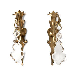 A Pair of Brass and Cut Glass Prism