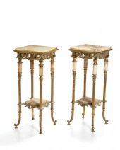 A PAIR OF BRASS AND ONYX PLANT